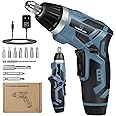 C P CHANTPOWER Cordless Electric Screwdriver Set, 6+1 Torque Gears,1/4'' Hex Self-Lock Chuck, 4V Small Rechargeable Screwdriver with 11 pcs Accessories, Flashlight, Charger Blue