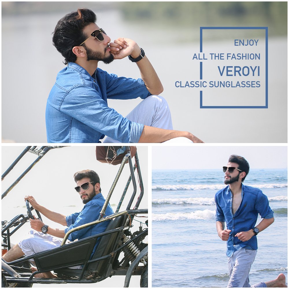 Polarized Sunglasses, Veroyi 8033-C2 Classic Semi-rimless Sun Glasses with HD Polarized Lens for Men, Women, UV400 Protection, Metal Frame & Temple.