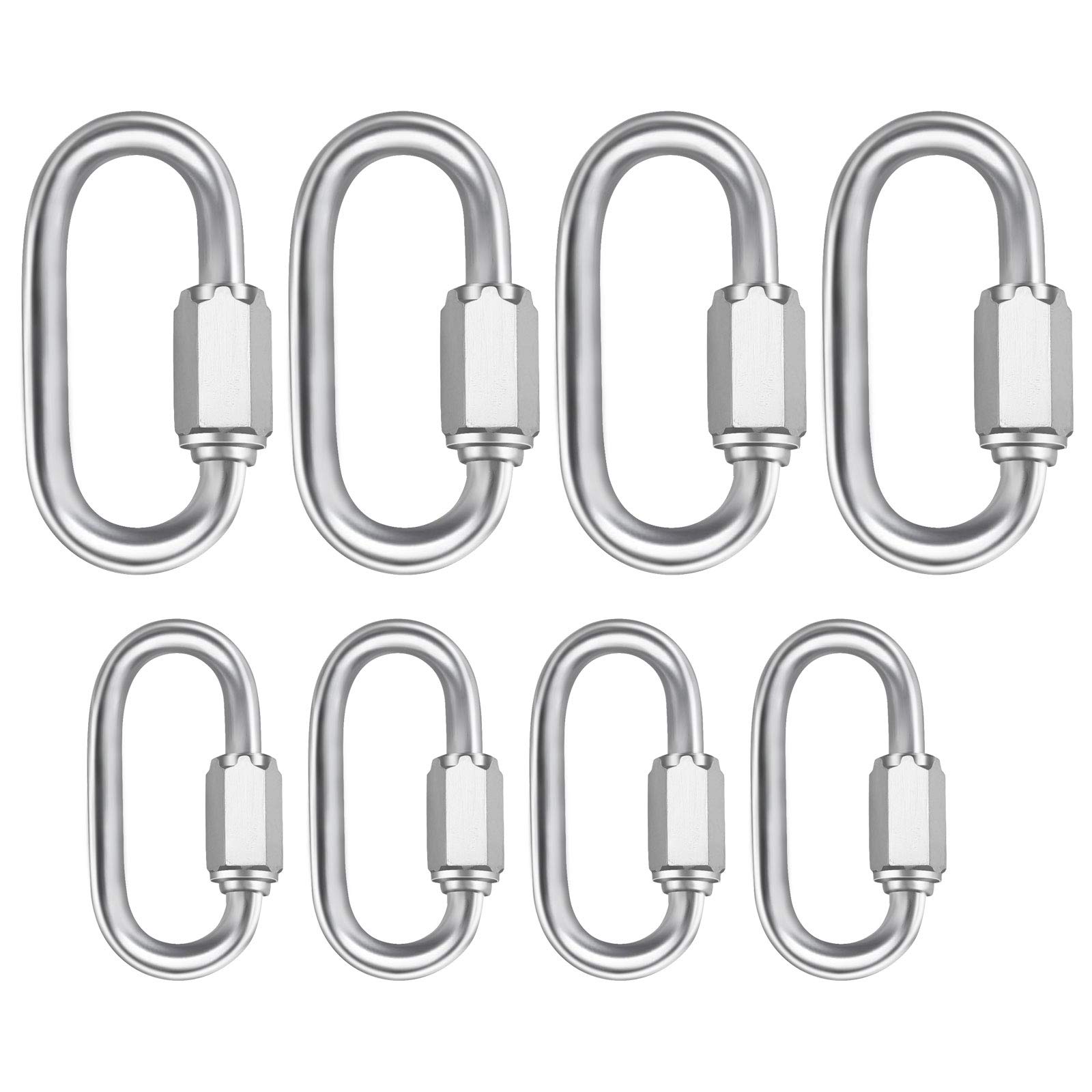 8pcs 304 Stainless Steel Quick Links M6 M4 Locking Carabiner Clip Quick Chain Connectors Heavy Duty D Shape Locking Clips Climbing Hook
