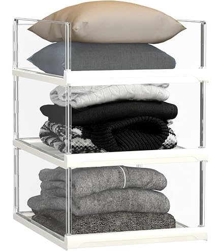 Homsorout Stackable Fabric Storage Bins - Pull-Out Organizer For Closet, Shelf, & Home (Set Of 3, White)