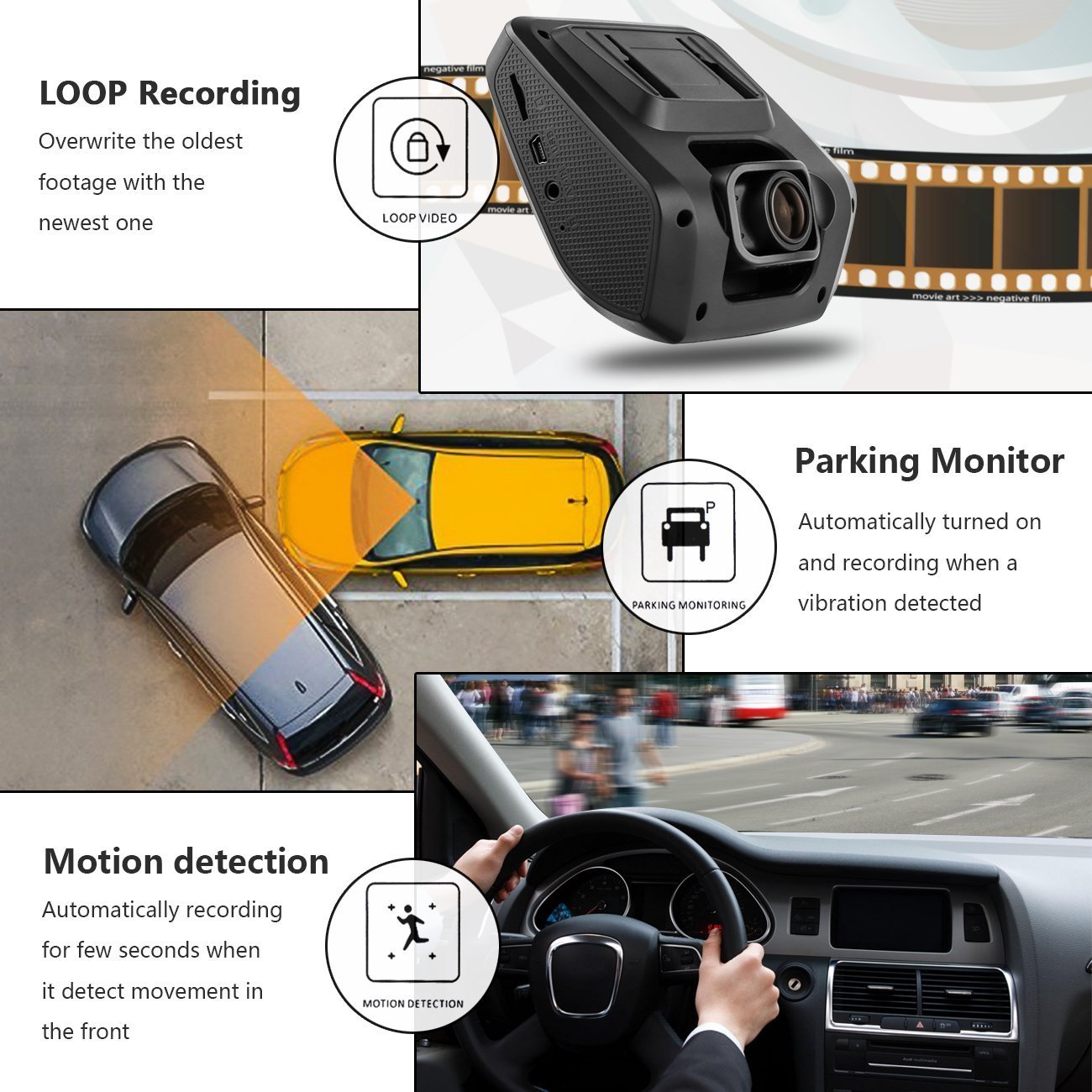 Car Dash Cam, Kenuo 3.0\'\' LCD Screen 1080P Full HD Car Recorder with SONY IMX323 CMOS Image Sensor, Night Vision, G-Sensor, 150° Wide Angle, WDR, Loop Recording, Motion Detection, and Parking Monitor