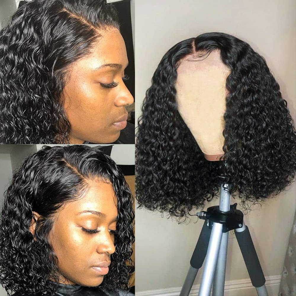 Dorosy HairTransparent Lace Front Wig Human Hair Wigs with Baby Hair Curly Wigs for Black Women Wet Wavy Pre Plucked Natural Hairline(10 inch)