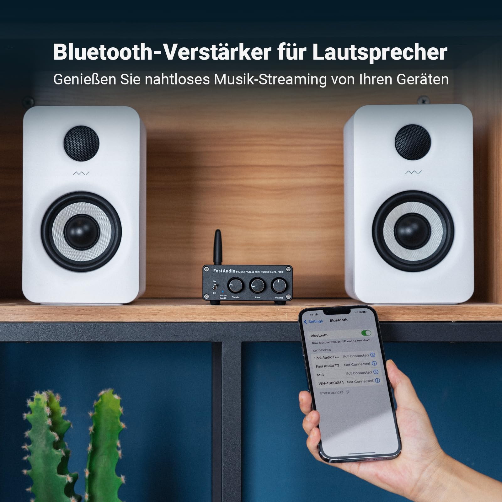 Fosi Audio BT20A Bluetooth Verstärker, 200W Mini Hifi Verstärker mit TPA3116 Amp Chip, Bass und Treble Regler, Stereo Verstärker Class D 2.0 Kanal 2