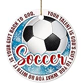 Sportyzen Soccer Christmas Ornament 2025 – Ceramic Round Keepsake for Soccer Players, Coaches & Fans – Inspirational Sports Gift with Quote Your Talent is God’s Gift – 2.9 Inch Tree Decoration