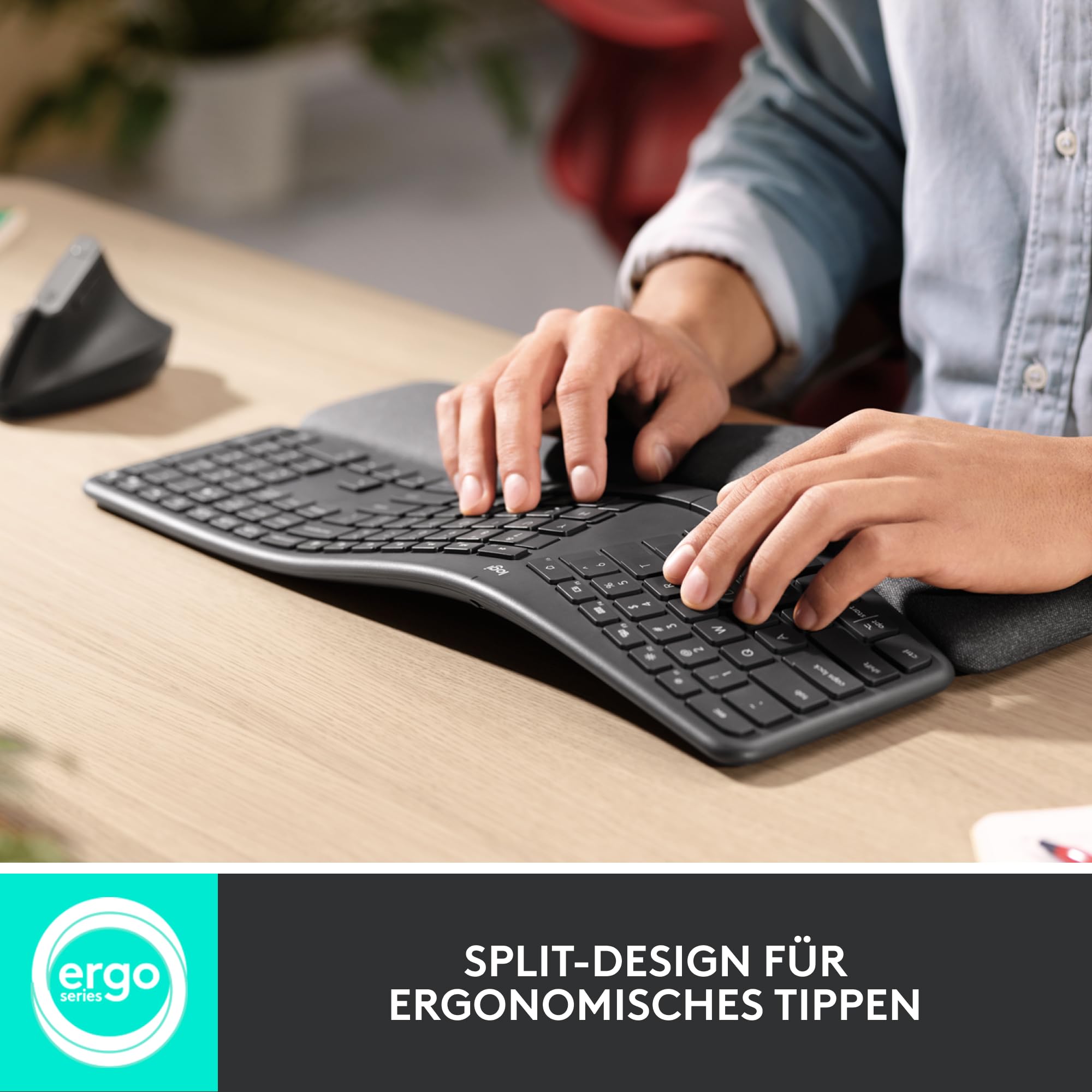 Logitech ERGO K860 - Wireless ergonomic keyboard with split buttons, wristwear and support for natural tap - Windows / Mac, Bluetooth, USB receiver, QWERTZ layout graphite