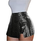 Floerns Women's Y2k Leather Skorts High Waisted Asymmetrical Hem Club Mini Skirt Shorts