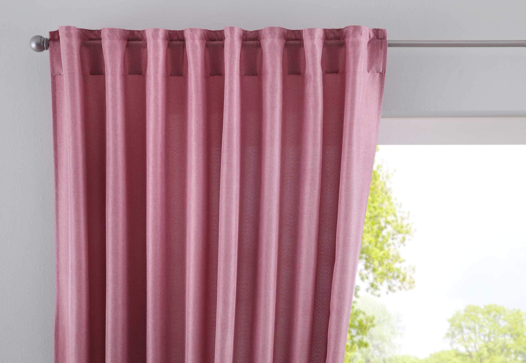 Gardinenbox Cationic Jena Curtain Box Hidden Loops Opaque Linen Look Mottled Curtain Tape with Tie Backs 100% Polyester Dusky Pink H x W 145 x 140 cm