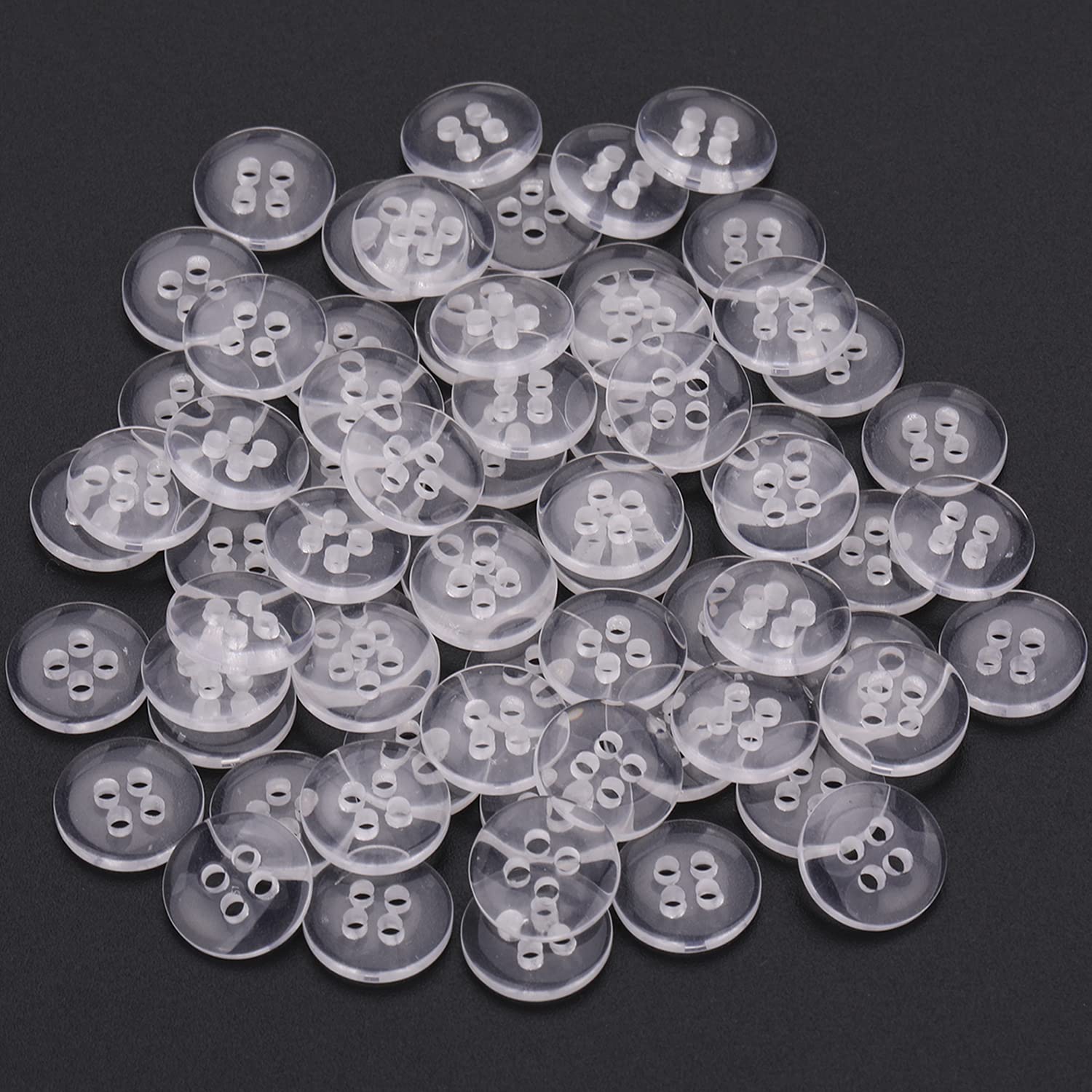 Trimming Shop Round Plastic Buttons 4 Holes for Sewing Clothing, Sewing Crafts, Children’s Handmade Decoration, Knitting, DIY Projects (15mm, Clear, 100pcs)