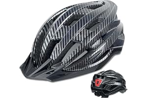 AISSTXOER Bike Helmet for Adult Men Women with Multi-Mode Rear LED Light, with Suggested Fit 56-62cm, Lightweight with Adjustable Dial, Side and Chin Strap, Carbon Black Shiny Surface