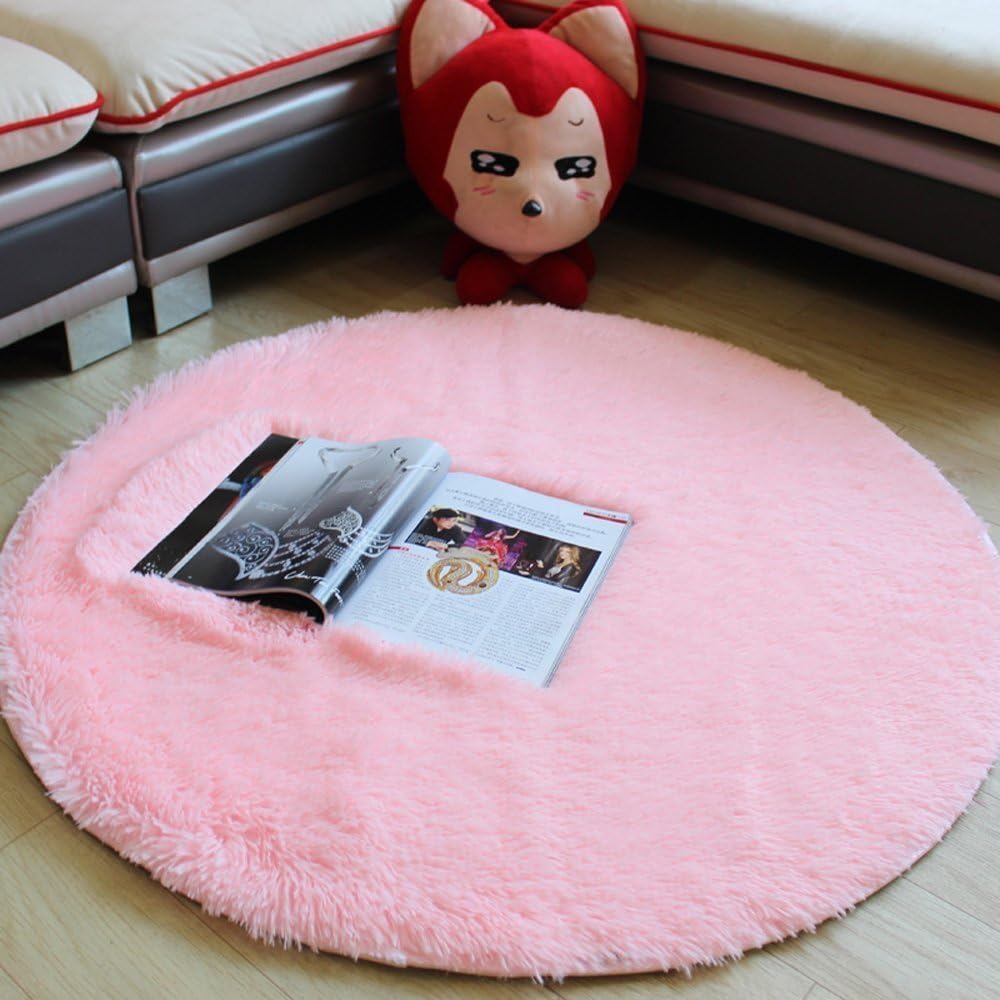 TideTex Modern Super Soft Plush Round Area Rug Simple Pink Cozy Cute Bedroom Carpet Bedside Rugs Home Decor Hardwood Floor Carpet Shaggy Foot Pads (100cmx100cm, Pink)