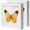 QDSSDECO 10"x10" Shadow Boxes Display Cases with Soft Linen Back Deep Wood Glass 3D Shadow Box Set for Wall and Tabletop Baby Sports, 2 Pack White