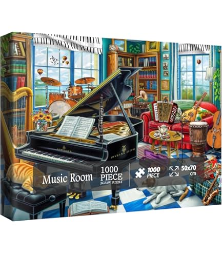 Music Room 1000-Piece Jigsaw Puzzle For Adults - Cozy Cat & Dog Art, Finished Size 19.7x27.6 Inches - View #6