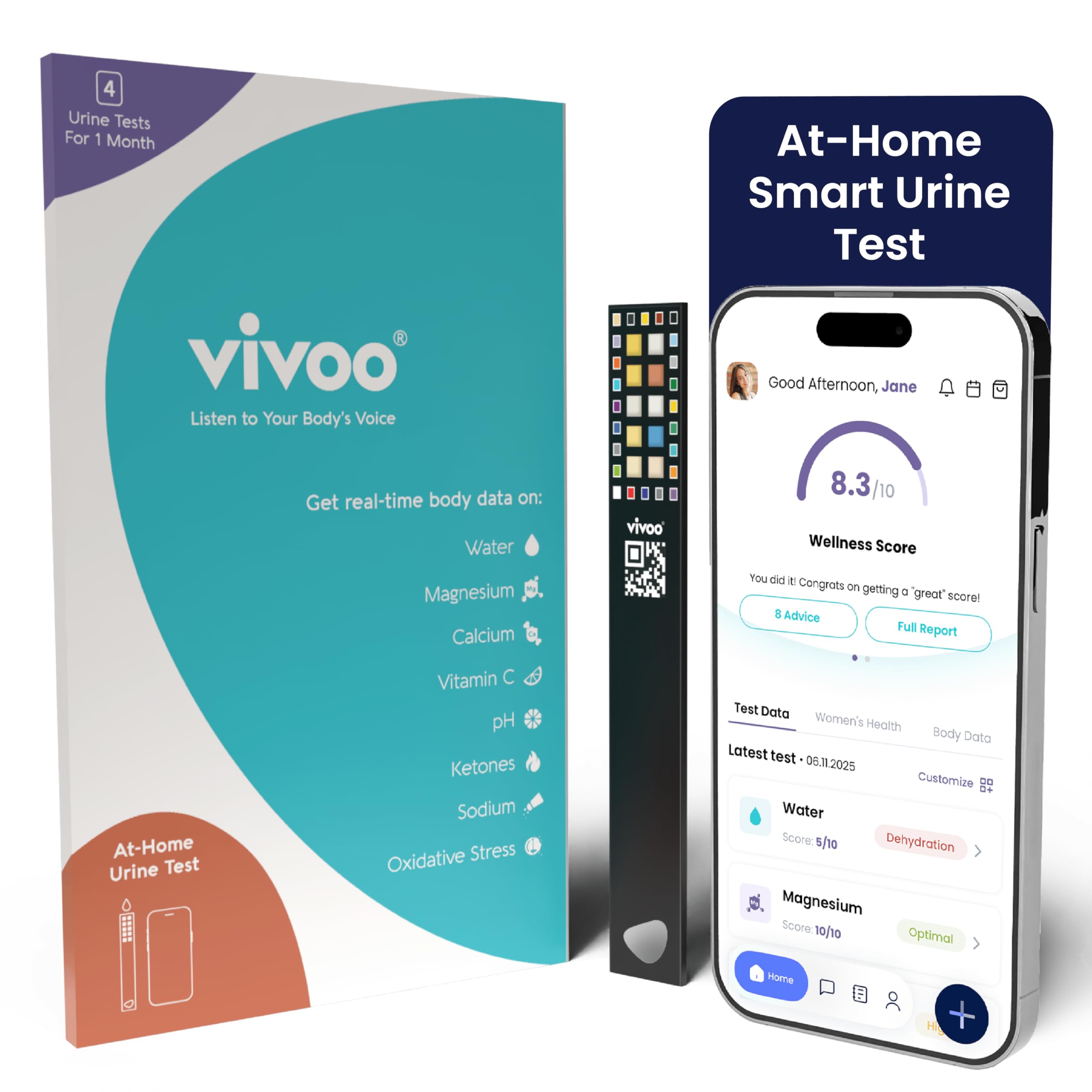 Vivoo | Urine Test Strips & Keto Strips with App | Advanced Home Tracker for Nutrition, Ketone, Hydration, ph, and Proteins | 1 Month / 4 Tests