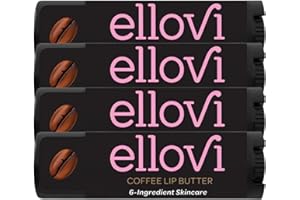 Ellovi Natural Lip Butter Lip Balm - Coffee - Pure Enough to Eat - Made With Just 6 Vegan Ingredients - Moisturizing Lip Care for All Day Hydration (4-Pack)