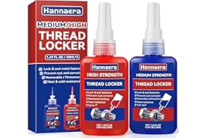 HANNAERA Thread Lock Blue and Red, Threadlocker Medium and High Strength, Thread Locker for Nuts, Bolts, Fasteners and Metals, Against Losening and Leakage (50 mlx2)