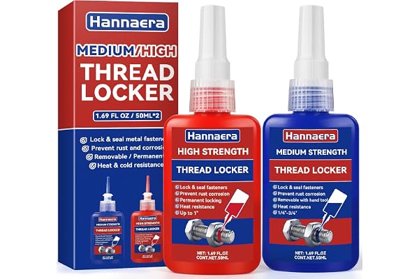 Thread Lock Blue and Red, Threadlocker Medium and High Strength, Thread Locker for Nuts, Bolts, Fasteners and Metals, Against Losening and Leakage (50 mlx2)