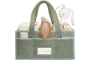 luxury little Diaper Caddy Organizer, Large Cotton Rope Nursery Baby Basket, Changing Table Organizer for Baby Diaper Storage, Portable Car Organizer with Removable Divider, Baby Shower Gifts Green