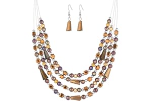 ERRALLY Layered Beaded Statement Necklace Multi Strand Crystal Beads Collar Necklace and Earring Sets for Women Fashion Costume Jewelry Set Gifts for Her