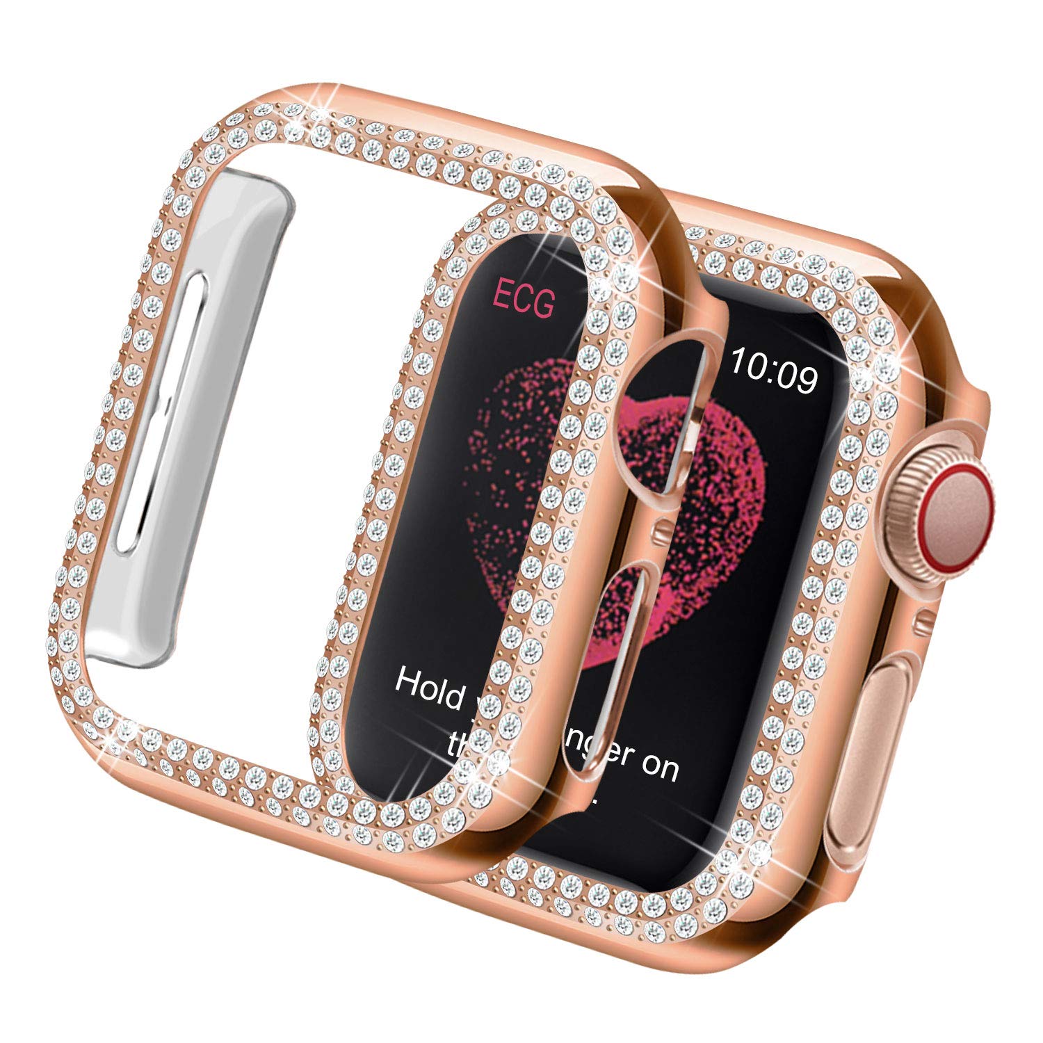 Yolovie Compatible for Apple Watch Case 42mm Series 3 Series 2 iWatch Face Cover with Bling Crystal Diamonds Shiny Rhinestone Bumper Protective for Women(Double Diamonds, 42mm RoseGold)