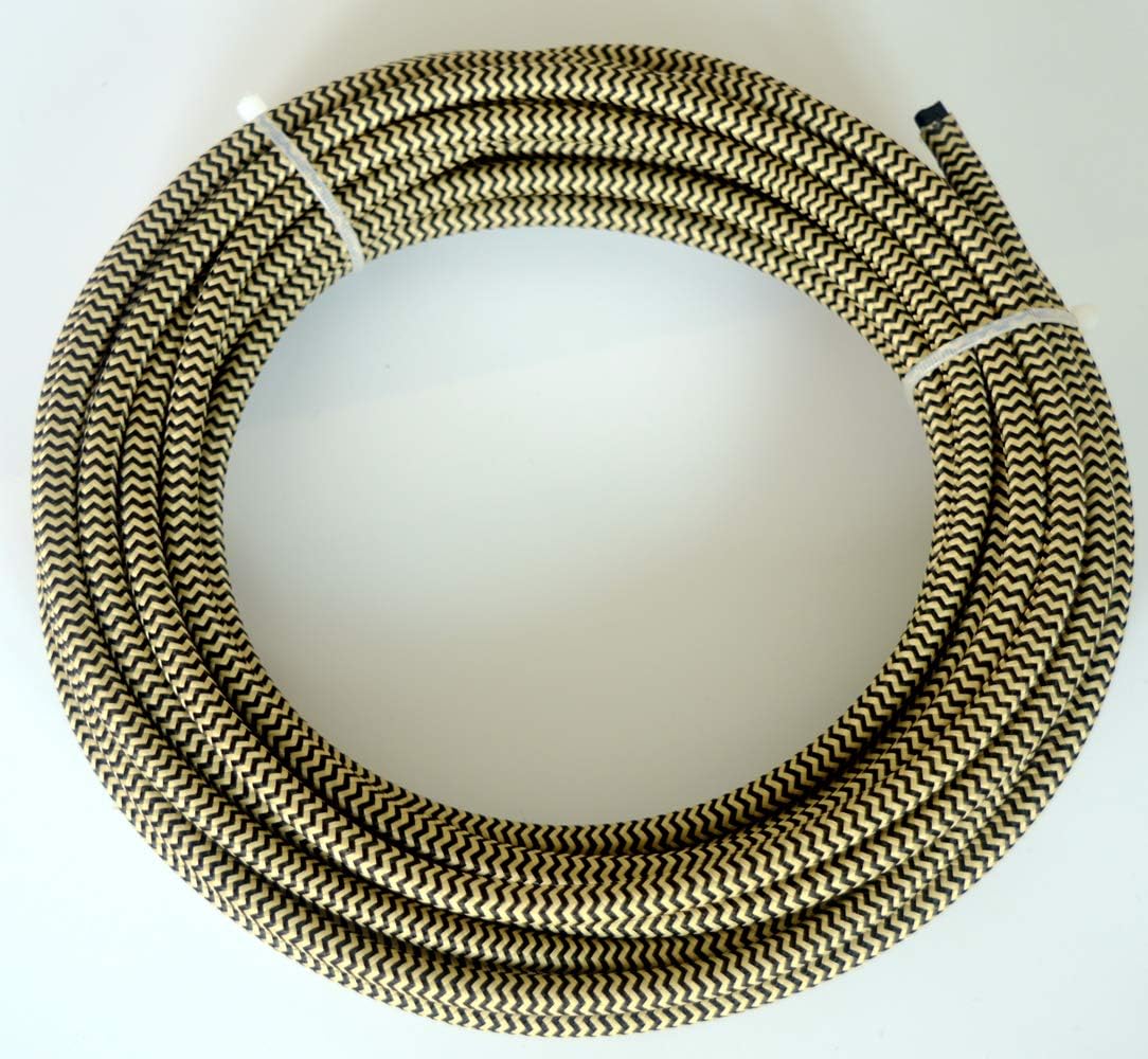 32.8 ft (10M) 18/3 Round Cloth Covered 3-Wire Round Cord, Vintage Lamps Pendant Light (Black & Coffee)