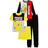 Pokemon Boys Pikachu Pajamas Set - 4 Piece Short Sleeve Pajamas - Short Sleeves, Shorts and Pants Pajamas Set