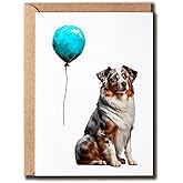 YoYi93Art Australian Shepherd With Balloon Card - Australian Shepherd Birthday Card - Happy Birthday - Dog Mom - Dog Lover - Gift For Family Friend