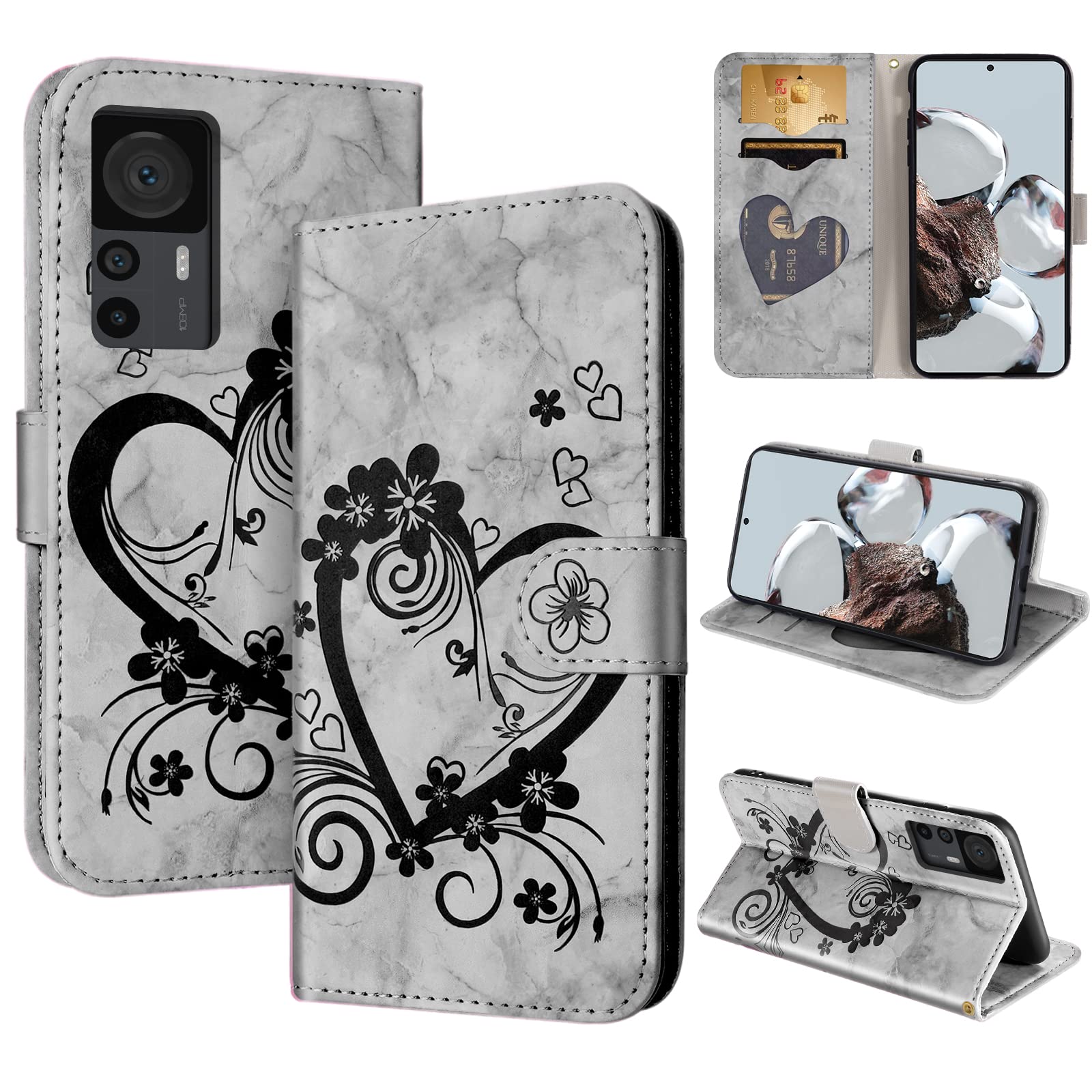 CASAFUNY Case for Xiaomi 12T/Xiaomi 12T Pro, Premium Leather Wallet Case Magnetic Flip Phone Case ShockLiteof Cover with Card Holder Kickstand for Xiaomi Mi 12T / 12T Pro 5G, Black — image 1