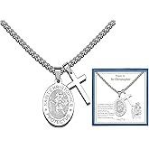LIUANAN Saint Christopher Medal Necklace for Men Stainless Steel Religious Pendant Christian Protection Jewelry Catholic Gifts for Men Confirmation First Communion Graduation Gifts
