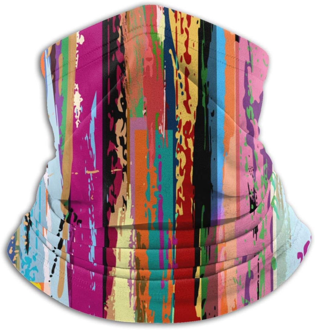 GendCai Multicolored Expressionist Work of Art Vibrant Rainbow Design Tainted Pattern Warm Neck Gaiter Scarf Bandana Facial Decoration for Outdoor Activities.