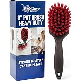 FryOilSaver Co. 8in Pot &amp; Dish Scrub Brush, Heavy-Duty Stiff Bristle | Stiff Bristle Scrubber Tackles Baked-On Grease on Sinks, Cast Iron &amp; Grill Grates, Durable Kitchen Dish Scrubber Brush