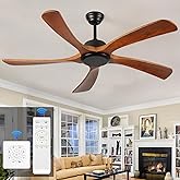 OPFLI 52Inch Ceiling Fans No Light and Remote Control Wood Ceiling Fan Without Lights BLDC Reversible Matte Black Finish with 5*Walnut Blades Outdoor Ceiling Fans for Patio ETL Listed