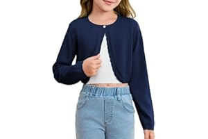 HALOUMONING Girls Long Sleeve Bolero Cardigan Sweater Kids Cute Button Knit Shrug Cropped Sweaters Tops