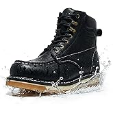 SAFETY LOONG Moc Toe Work Boots for Men Waterproof Soft/Steel Toe Comfortable Full Grain Leather Non Slip Wedge Outsole Construction 6" Workboots