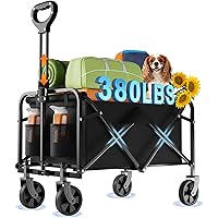 InBrave Collapsible Wagon Cart with All-Terrain Wheels, Foldable Wagon with 380LBS Load Capacity, Portable Lightweight Utilit