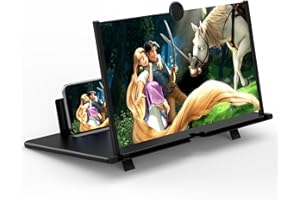 FIRJUTY 14" Screen Magnifier for Cell Phone ， 3D HD Magnifying Projector Screen Enlarger Expanders for Movies, Videos and Gaming ， Foldable Phone Stand with Screen Amplifier，Compatible with All Smartphones