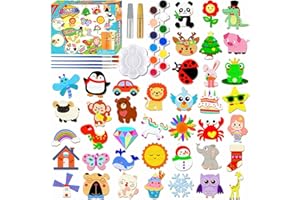 JOAOYO 40 Wooden Magnets DIY Wooden Art Painting Craft Kit for Kids Paint Your Own Wooden Magnets Arts and Crafts Supplies Party Favors for Kids Boys Girls Ages 4 5 6 7 8 9 10 11 12