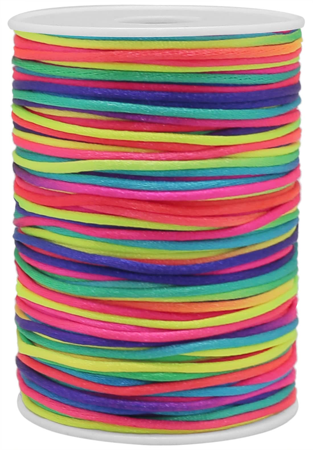YEQIN 2mm x 100 Yards Quality Rattail Nylon Satin Cord Roll, Kumihimo Rattail, Chinese Knot(Rainbow Colors)