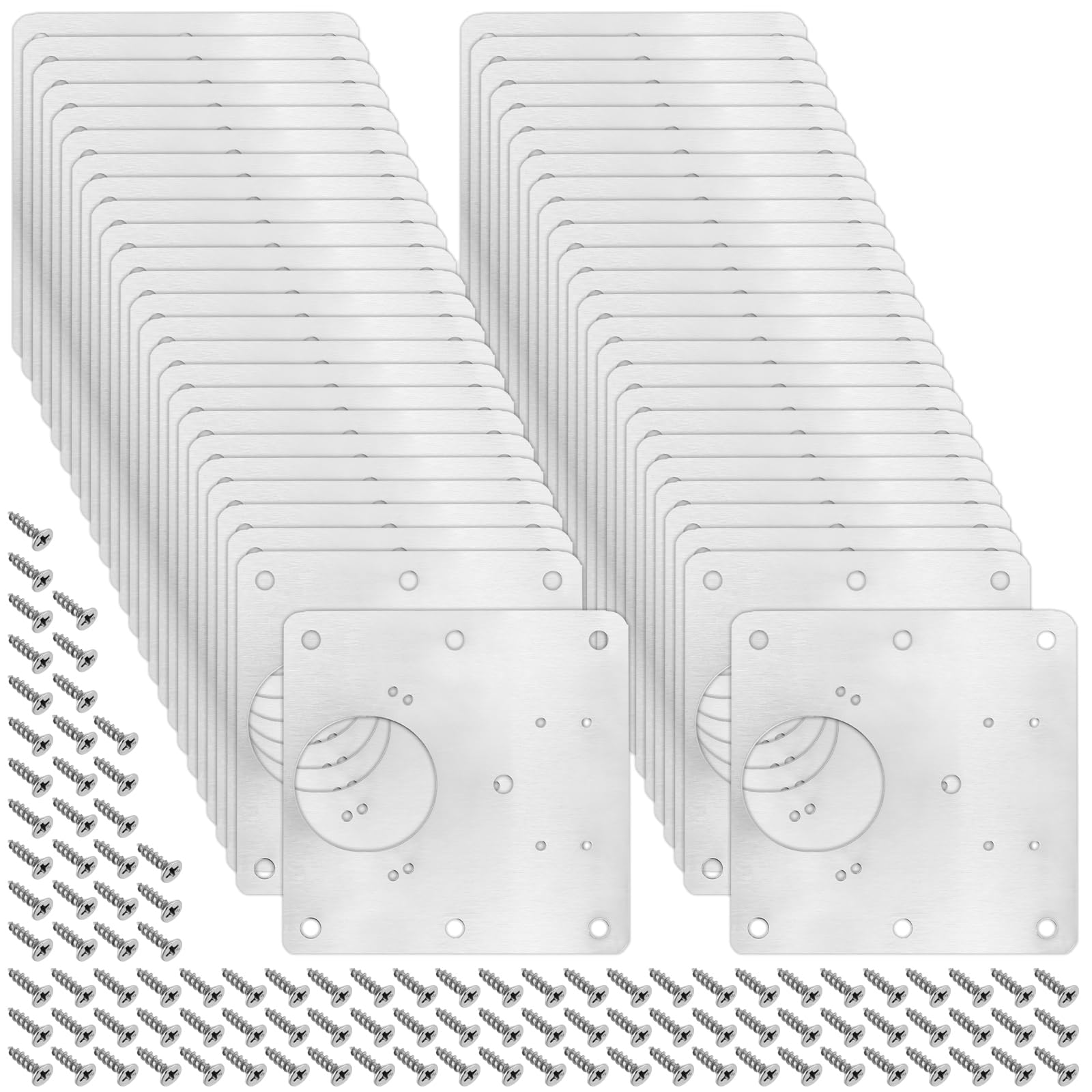 MUKLEI 50 PCS Stainless Steel Hinge Repair Plate, Kitchen Cupboard Hinges Repair, Cupboard Door Repair Plate Cabinet Hinge Repair Plate for Kitchen Cabinets, Cupboards, Furniture, 9 x 9cm