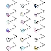Cisyozi 18G 20G Hypoallergenic Nose Rings Studs Surgical Steel Opal Heart Star Nose Stud Cubic Zirconia Nose Piercing Jewelry for Women Men Straight L Shaped Screw Style