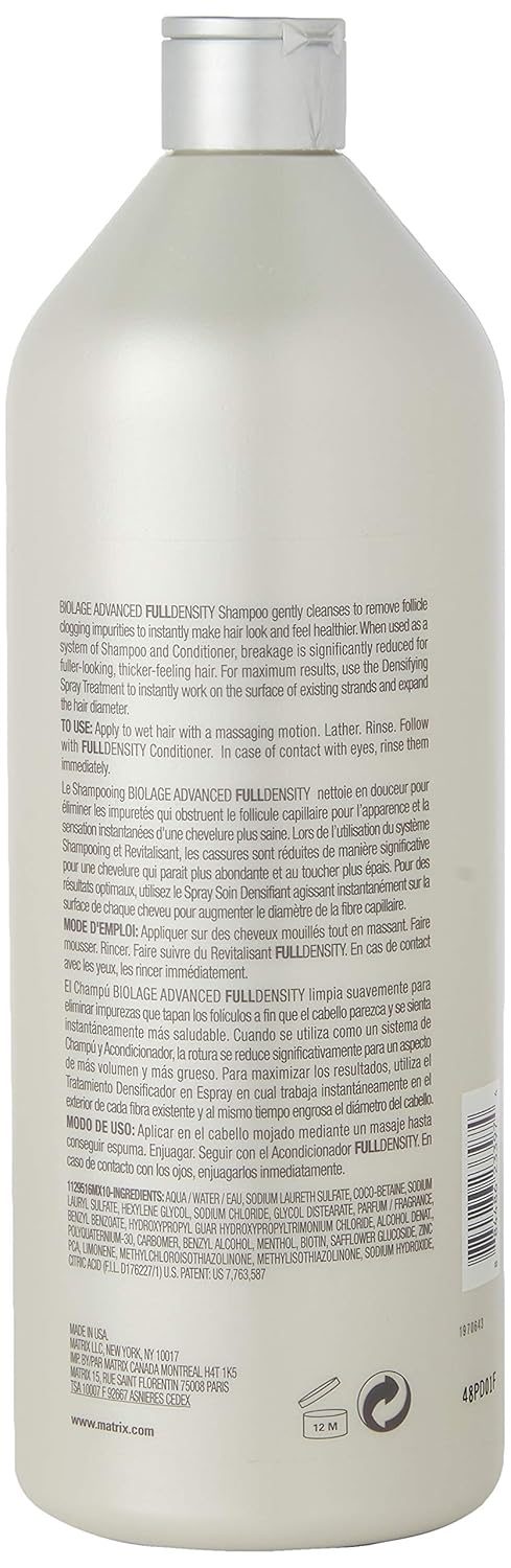 BIOLAGE Advanced Full Density Thickening Shampoo | Removes Impurities For Thicker, Fuller Hair | Paraben-Free | For Thin Hair | 33.8 Fl. Oz.: Matrix: Premium Beauty