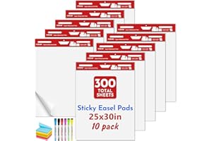 VISCOO Thickened Sticky Easel Pad, 25 x 30 Inches Large Chart Paper for Teachers, 10 Pads Self Stick Easel Paper for White Board, White Sticky Anchor Chart Paper, with Sticky Note, 300 Sheets/10 Pads