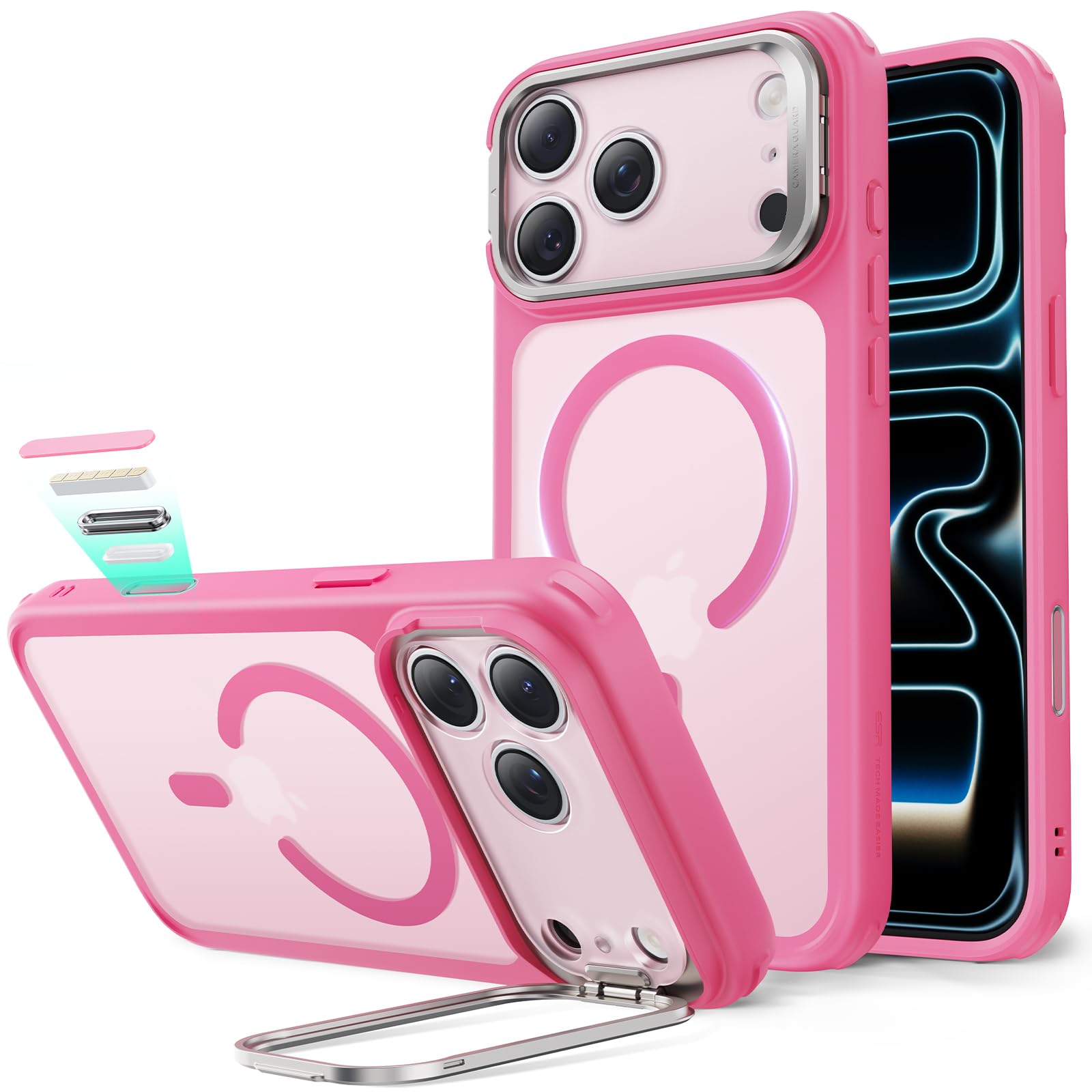 ESR for iPhone 17 Pro Case with Stand, Camera Control Cover Compatible with MagSafe, Military-Grade Drop Protection Magnetic Phone Case for iPhone 17 Pro, Scratch-Resistant Back Cover, Frosted Pink Image ESR for iPhone 17 Pro Case with Stand, Camera Control Cover Compatible with MagSafe, Military-Grade Drop Protection Magnetic Phone Case for iPhone 17 Pro, Scratch-Resistant Back Cover, Frosted Pink Image
