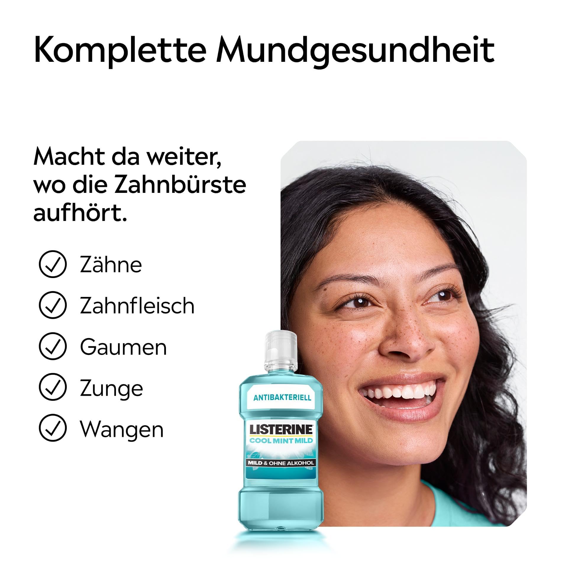 LISTERINE Cool Mint Mild 6 x 500 ml, antibakterielle Mundspülung mit ätherischen Ölen und ohne Alkohol, mildes Mundwasser bekämpft wirksam Bakterien, optimale Ergänzung zur täglichen Zahnpflege 6