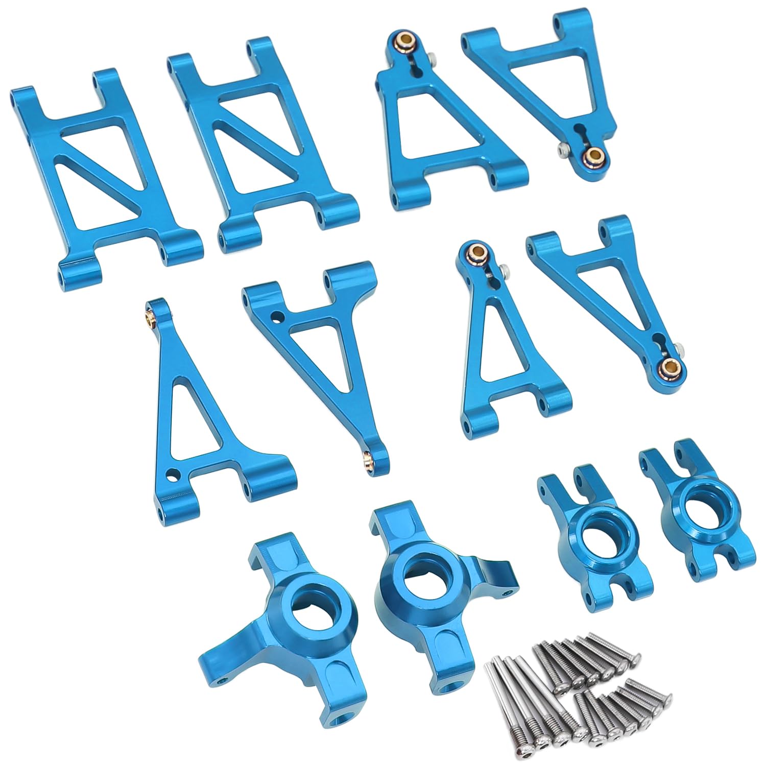 Photo 1 of MJX Hyper Go 14303 14302 14301 Metal Steering Cup/Shock Tower Brackets/Front Rear Upper Low Swing Arm for 1/14 RC Upgrade Parts (Blue)