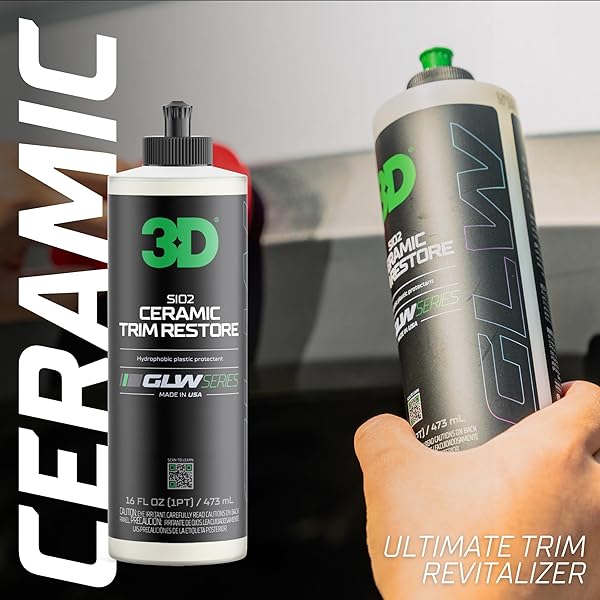 3D SIO2 CERAMIC TRIM RESTORE, GLW SERIES | ULTIMATE HYDROPHOBIC TRIM REVIVER | SIO2 INFUSED RESTORING, SHINING, & PROTECTING | RESTORES BLACK PLASTIC & VINYL | DIY CAR DETAILING | 16 OZ