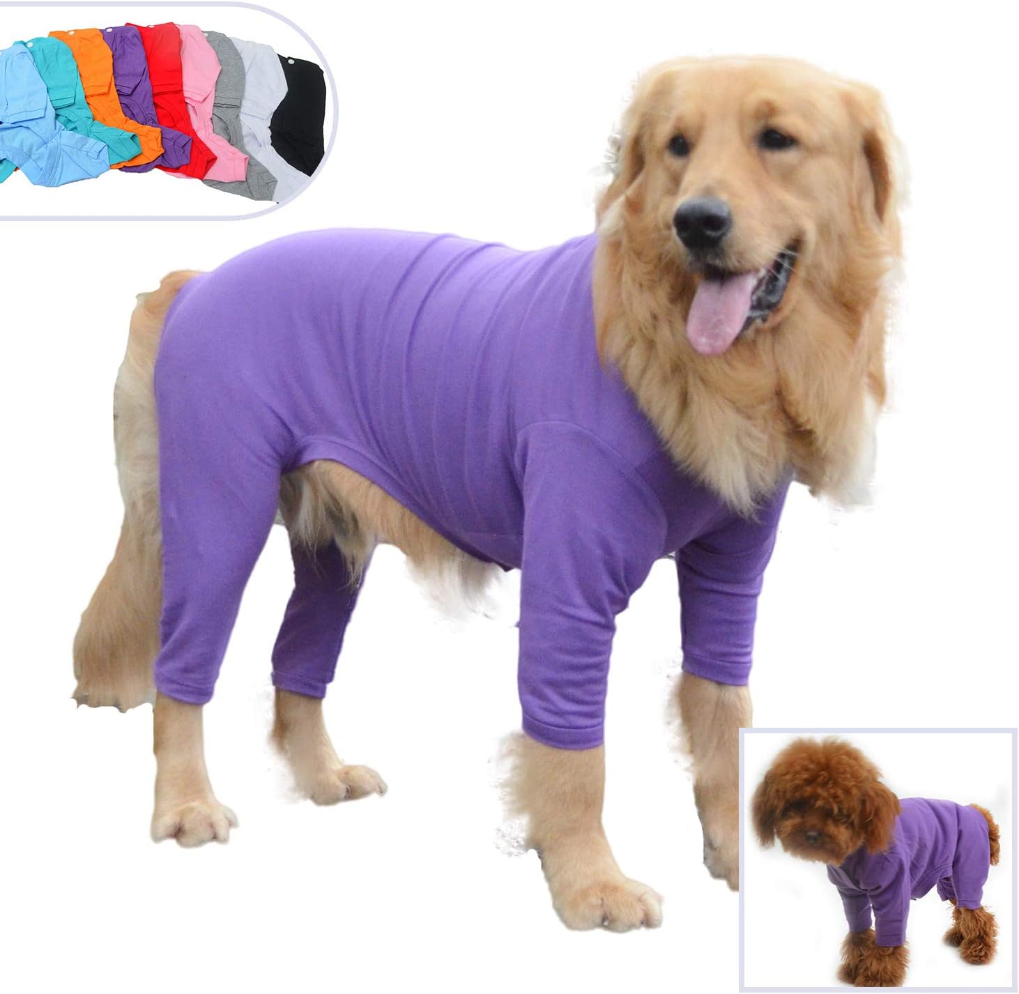LovelonglongFour Feet Dog Lightweight Pajamas, Pure Cotton Dog Jumpsuits 4 Legs Dog Onesies T-Shirt Stylish PJS Puppy Costume for Large Medium Small Dogs Purple XXL