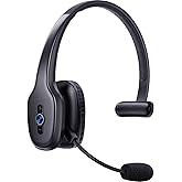 Truck Driver Bluetooth Headset with Mic, Single Ear Wireless Headset, Noise Cancelling Microphone & Mute, 50H Long Battery Life, Hands Free Headset for Trucker, Call Center, Home Office (Black)