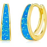 CiNily Opal Earrings, Small Gold Hoop Earrings for Women Trendy 14k White Gold Plated Huggie Hoop Earrings Silver Chunky Earrings Gold Opal Jewelry Gift for Mothers Day Birthday Daily 15 MM