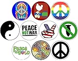 Set of 10 Pinback Buttons HIPPIES 60s WOODSTOCK Peace Signs Tie Dye BOHO
