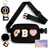 Lingdeer Personalized Belt Bag with Keychain, Fanny Pack for Girls Women, Initial Birthday Gifts for Teen Girls Mom Crossbody Bag Small Waist Packs Travel Essential Preppy Gifts (Black B)